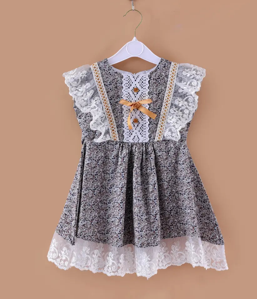 baby girls floral cotton lace dress front view
