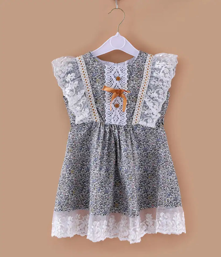 baby girls floral cotton lace dress front view