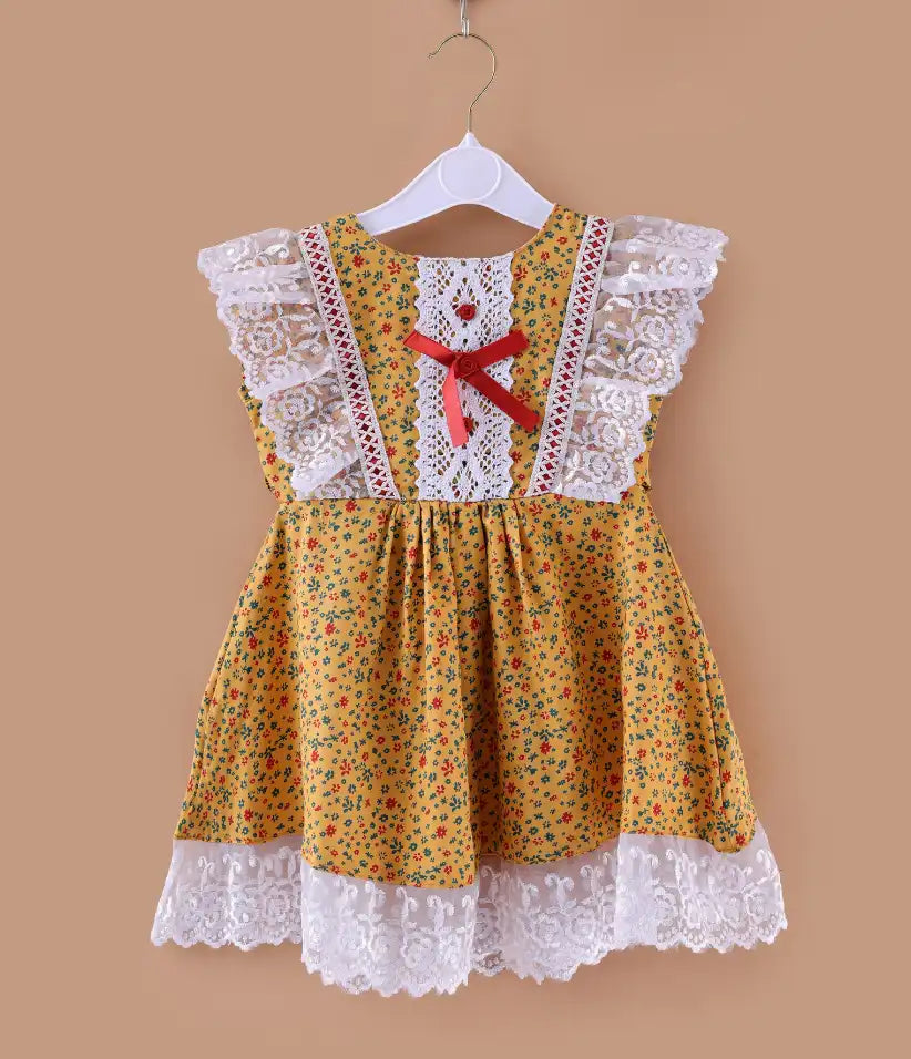 baby girls floral cotton lace dress front view