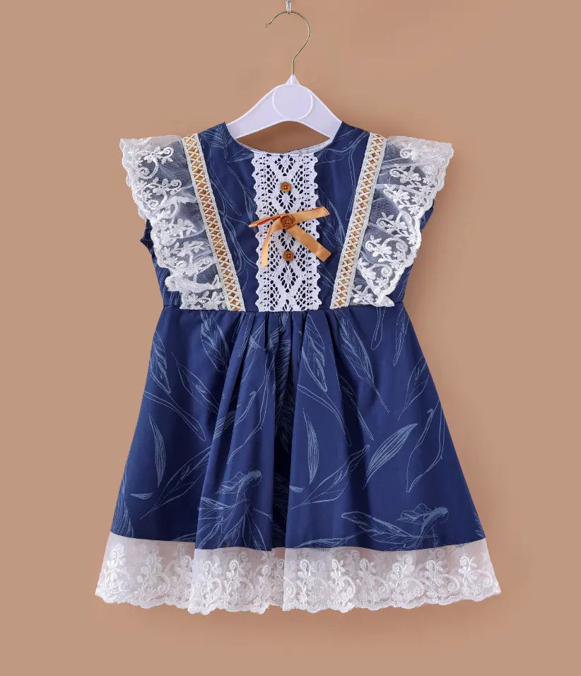 baby girls floral cotton lace dress front view