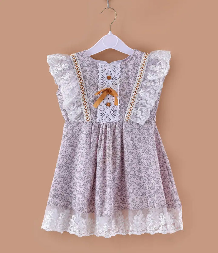baby girls floral cotton lace dress front view