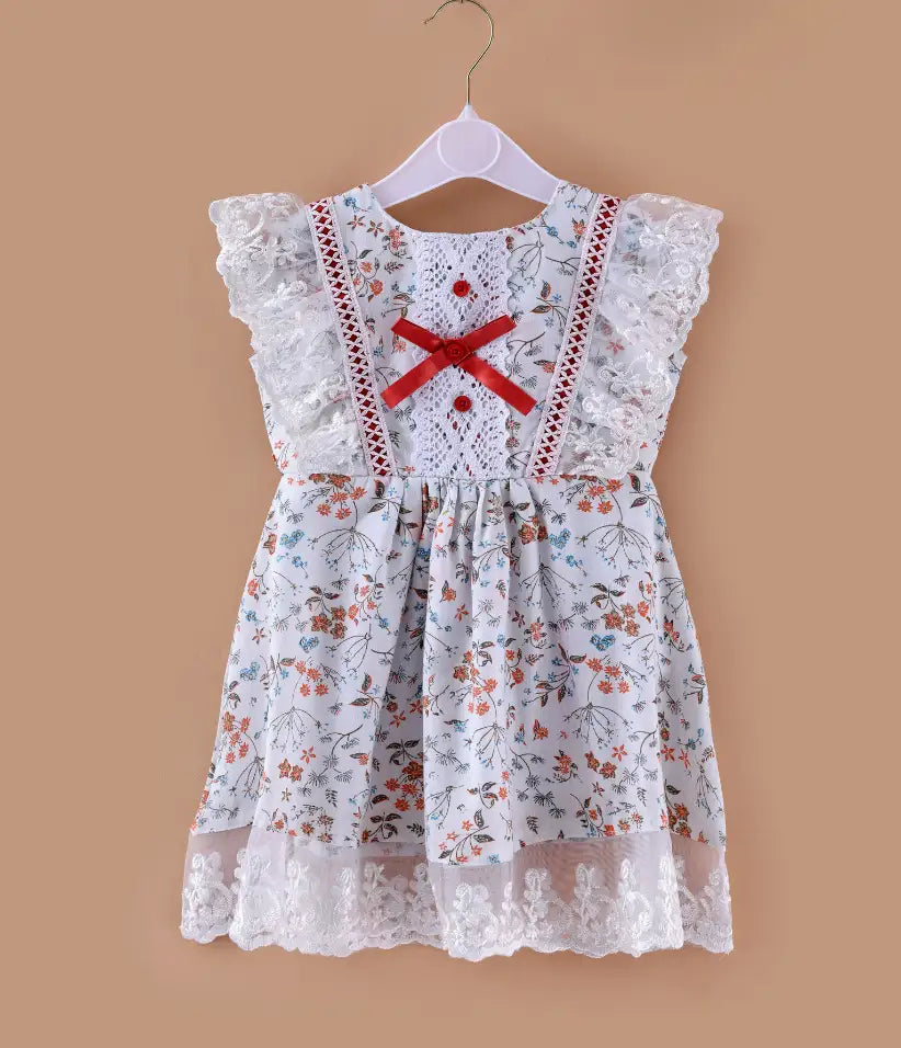 baby girls floral cotton lace dress front view