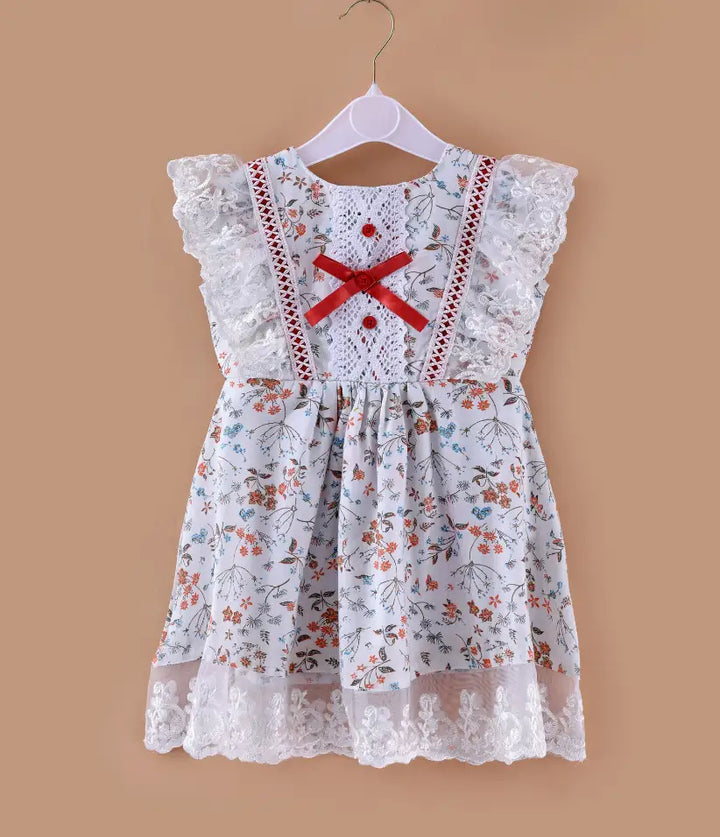 baby girls floral cotton lace dress front view