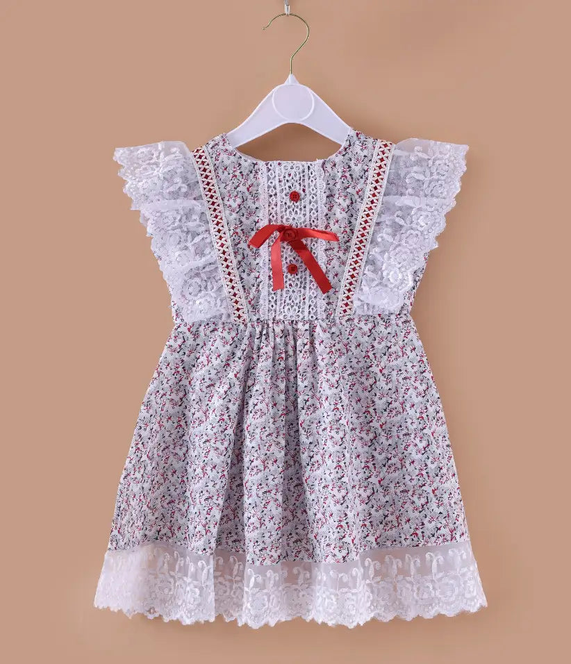 baby girls floral cotton lace dress front view