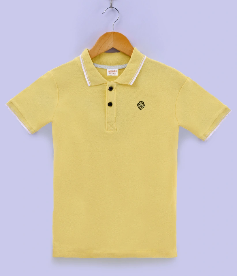 baby boys polo t-shirt front view#color_pale-yellow