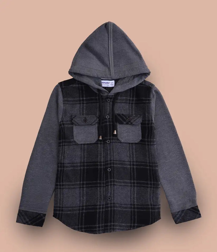 boys plaid flannel hooded shirt jacket 3-8 years front view
