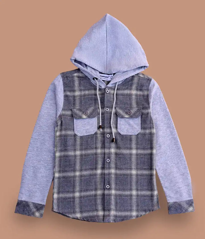 boys plaid flannel hooded shirt jacket 3-8 years front view