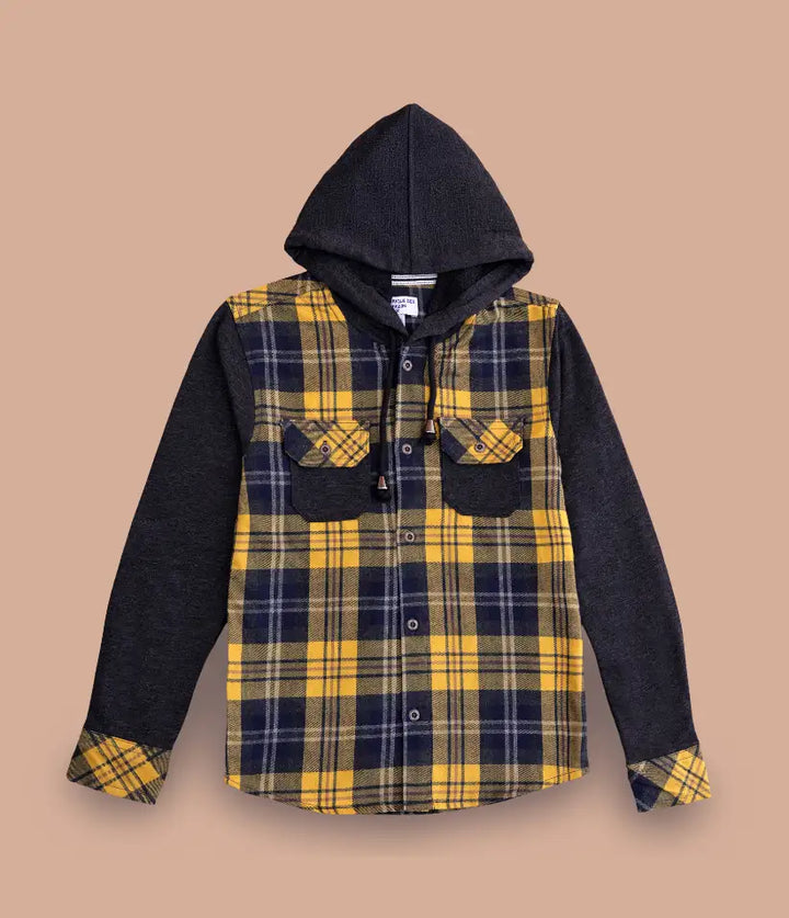 boys plaid flannel hooded shirt jacket 3-8 years front view