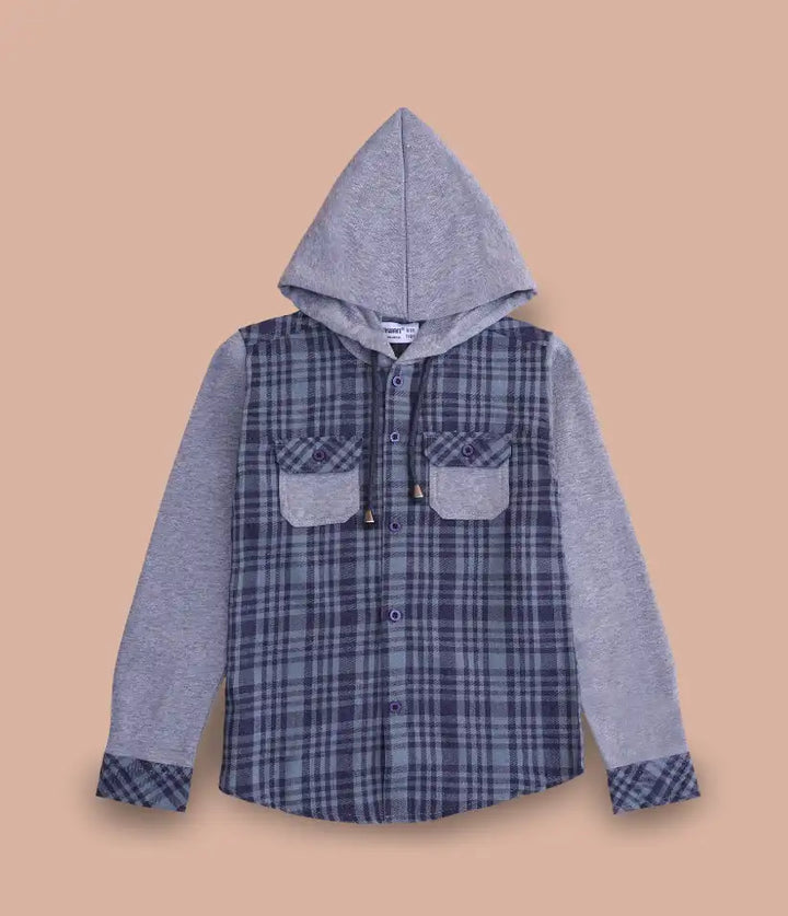 boys plaid flannel hooded shirt jacket 3-8 years front view