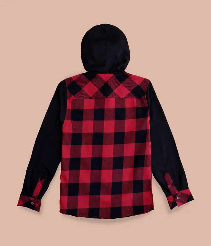 boys plaid flannel hooded shirt jacket 3-8 years back view