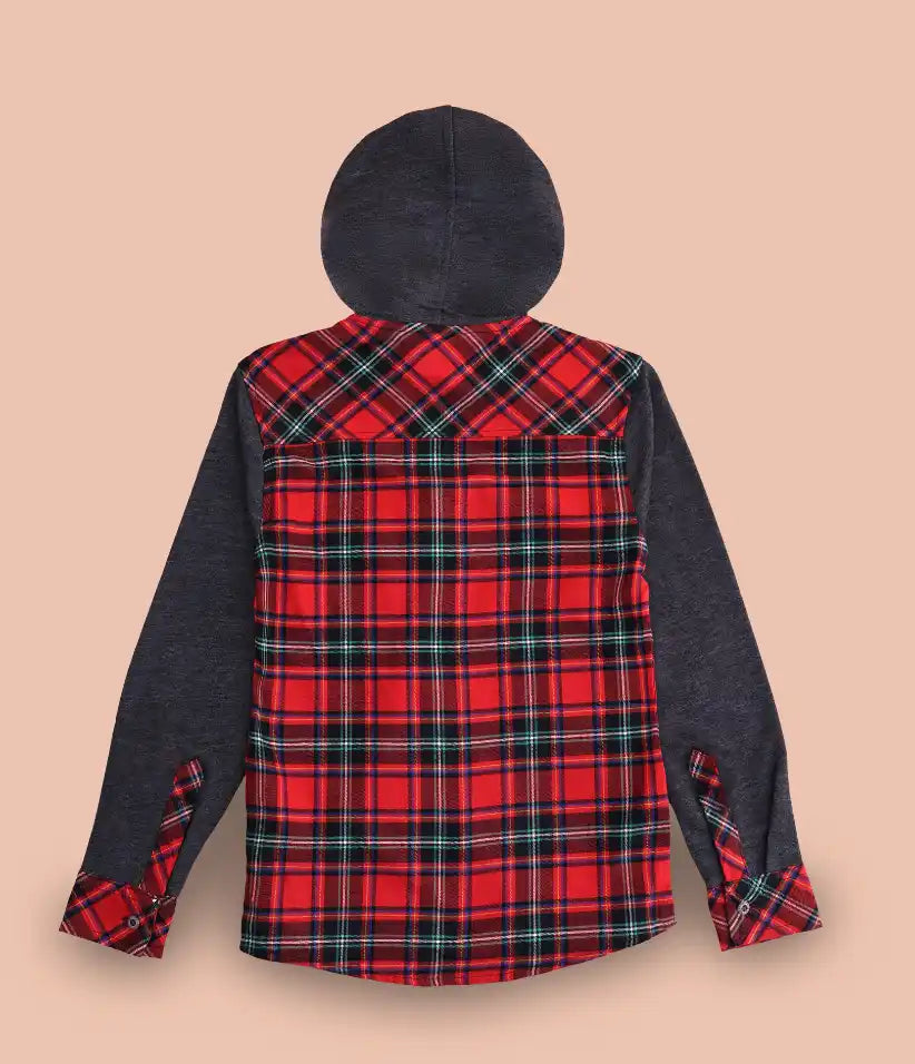 boys plaid flannel hooded shirt jacket 3-8 years back view