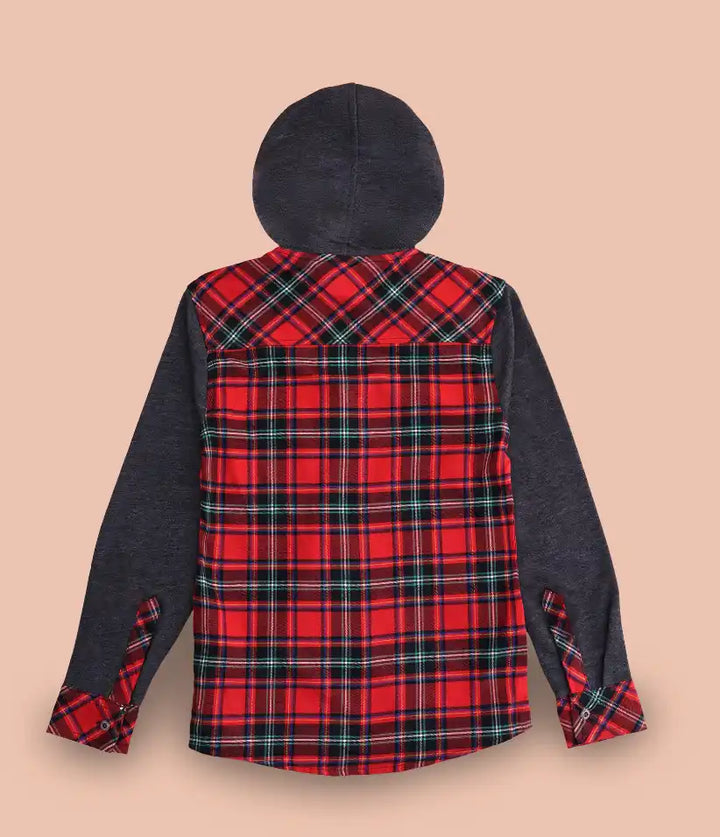 boys plaid flannel hooded shirt jacket 3-8 years back view