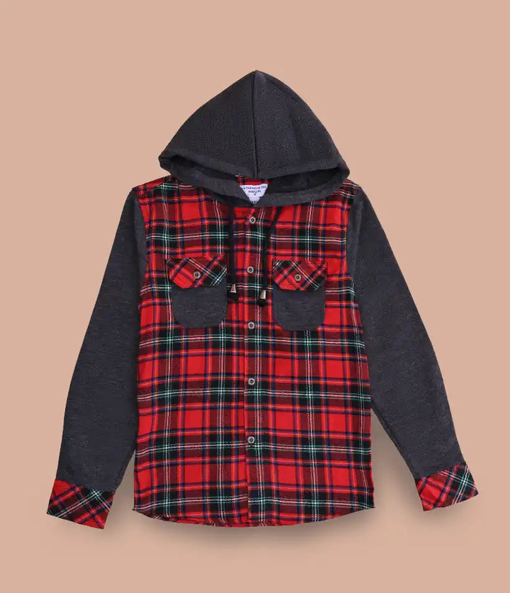 boys plaid flannel hooded shirt jacket 3-8 years front view