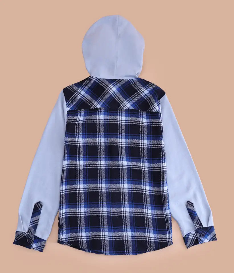 boys plaid flannel hooded shirt jacket 3-8 years back view