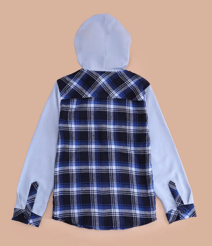 boys plaid flannel hooded shirt jacket 3-8 years back view