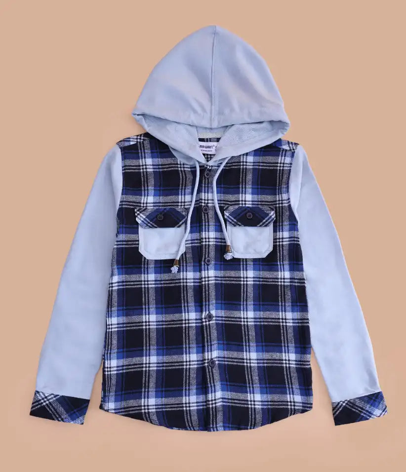 boys plaid flannel hooded shirt jacket 3-8 years front view