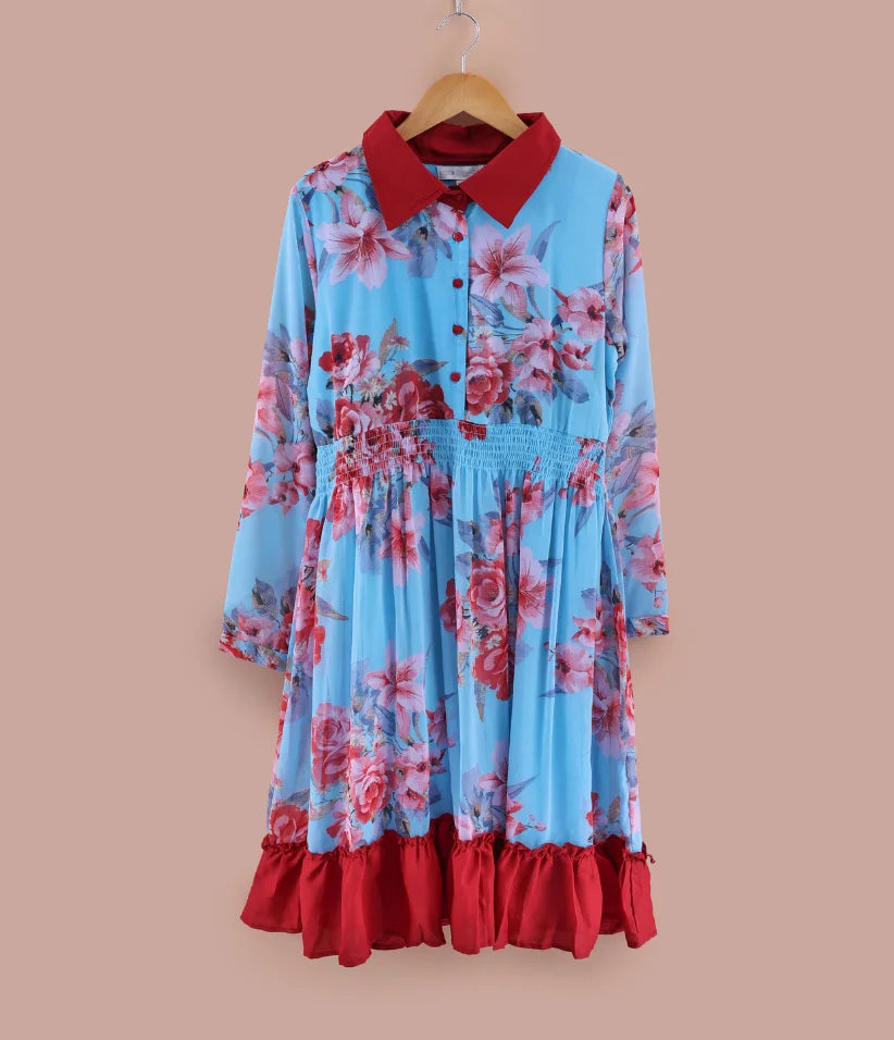 girls chiffon smocked dress front view