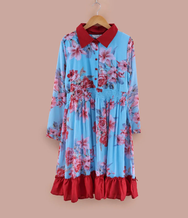 girls chiffon smocked dress front view