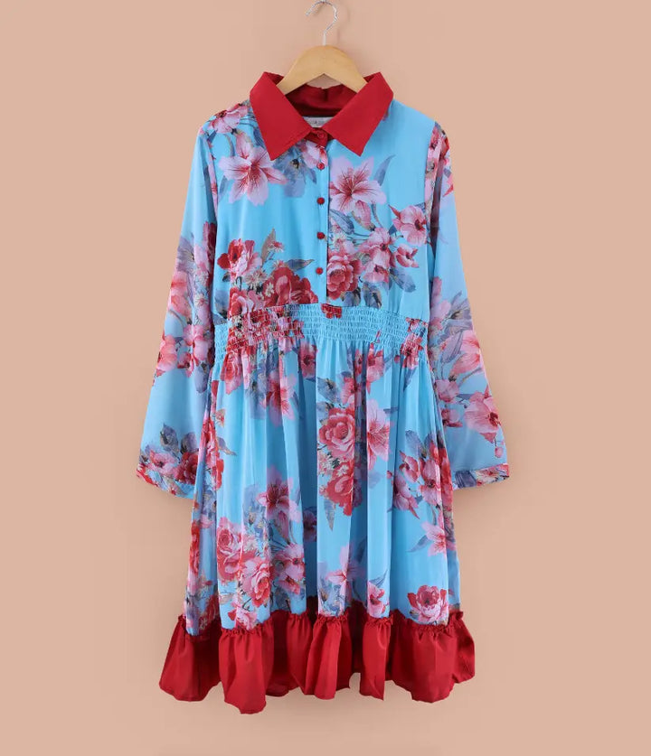 girls chiffon smocked dress front view