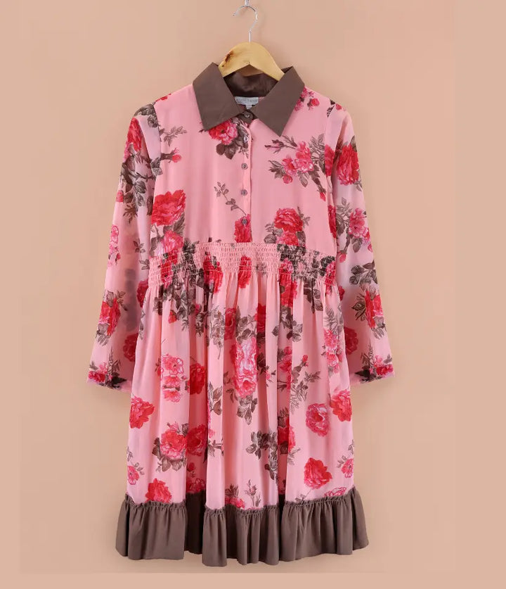 girls chiffon smocked dress front view