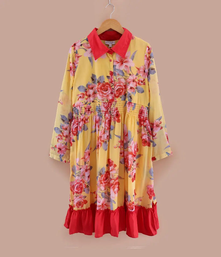 girls chiffon smocked dress front view