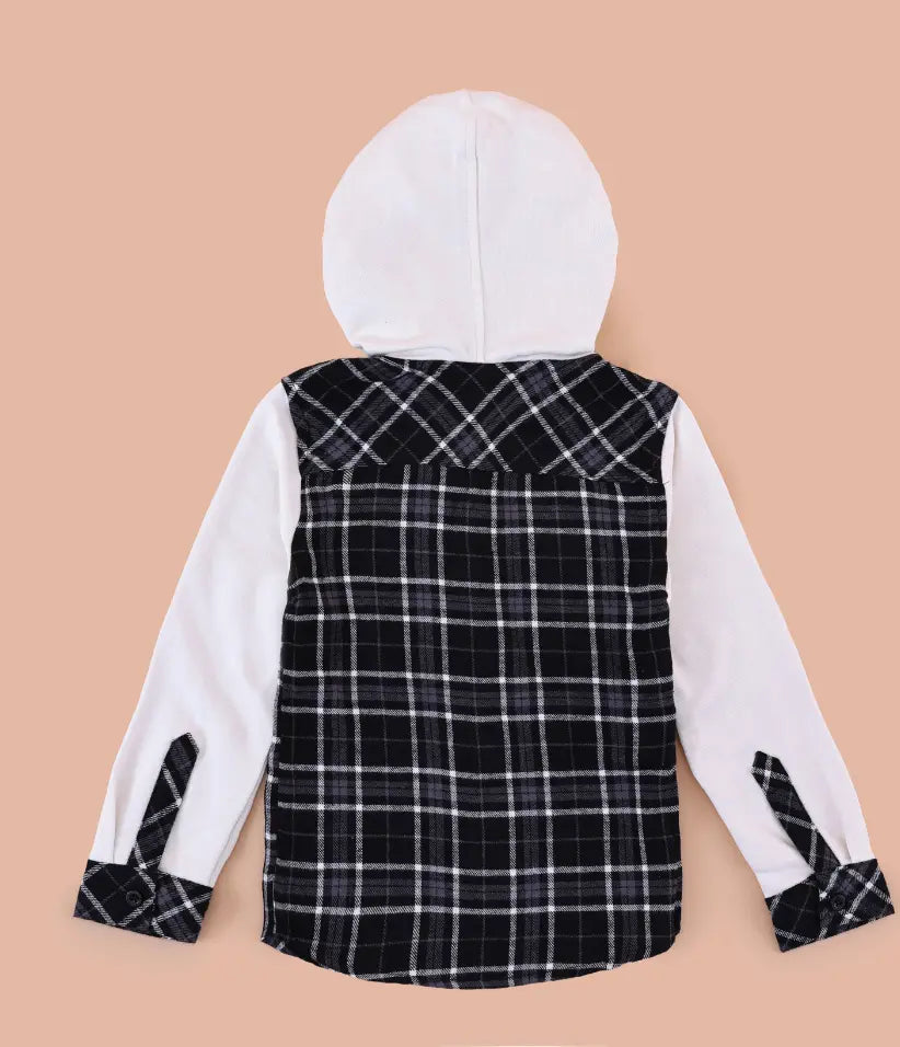 toddler baby boys plaid flannel hooded shirt jacket 6-36 months back view