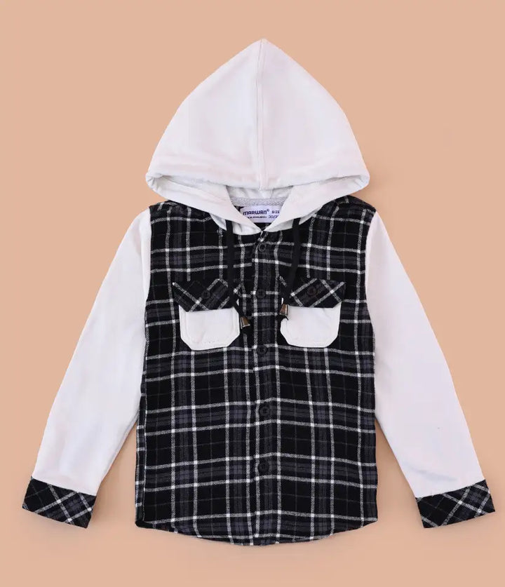 toddler baby boys plaid flannel hooded shirt jacket 6-36 months front view