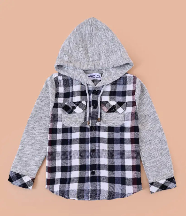 toddler baby boys plaid flannel hooded shirt jacket 6-36 months front view