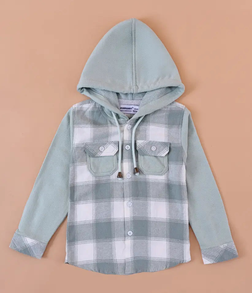 toddler baby boys plaid flannel hooded shirt jacket 6-36 months front view