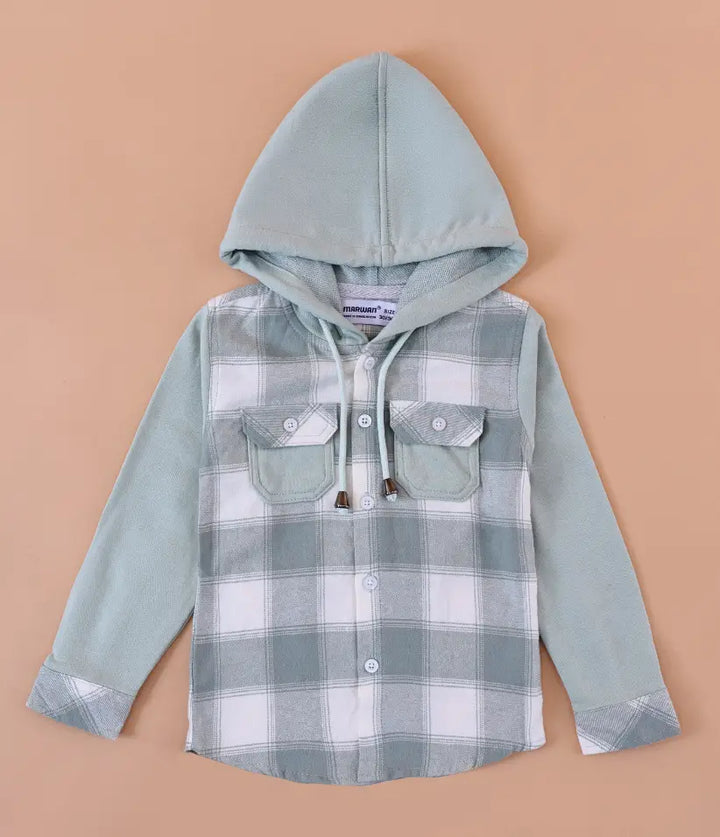 toddler baby boys plaid flannel hooded shirt jacket 6-36 months front view