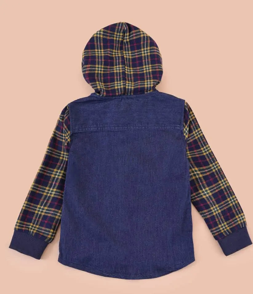 toddler baby boys plaid flannel denim hooded shirt jacket 6-36 months back view