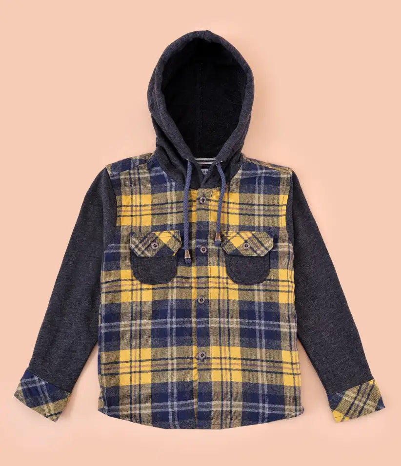 toddler baby boys plaid flannel hooded shirt jacket 6-36 months front view