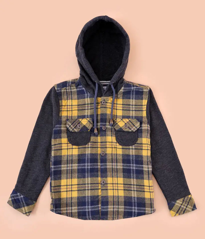 toddler baby boys plaid flannel hooded shirt jacket 6-36 months front view