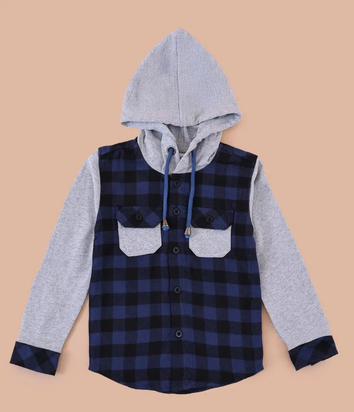 toddler baby boys plaid flannel hooded shirt jacket 6-36 months front view