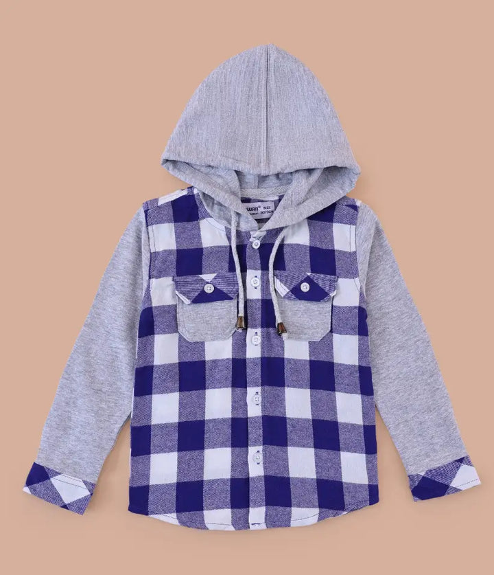 toddler baby boys plaid flannel hooded shirt jacket 6-36 months front view