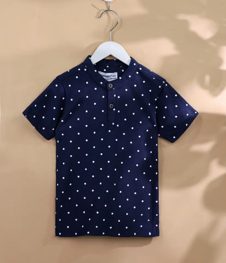 baby-boys-blue-polka-dot-mandarin-collar-polo-shirt-6-36 months-front-view