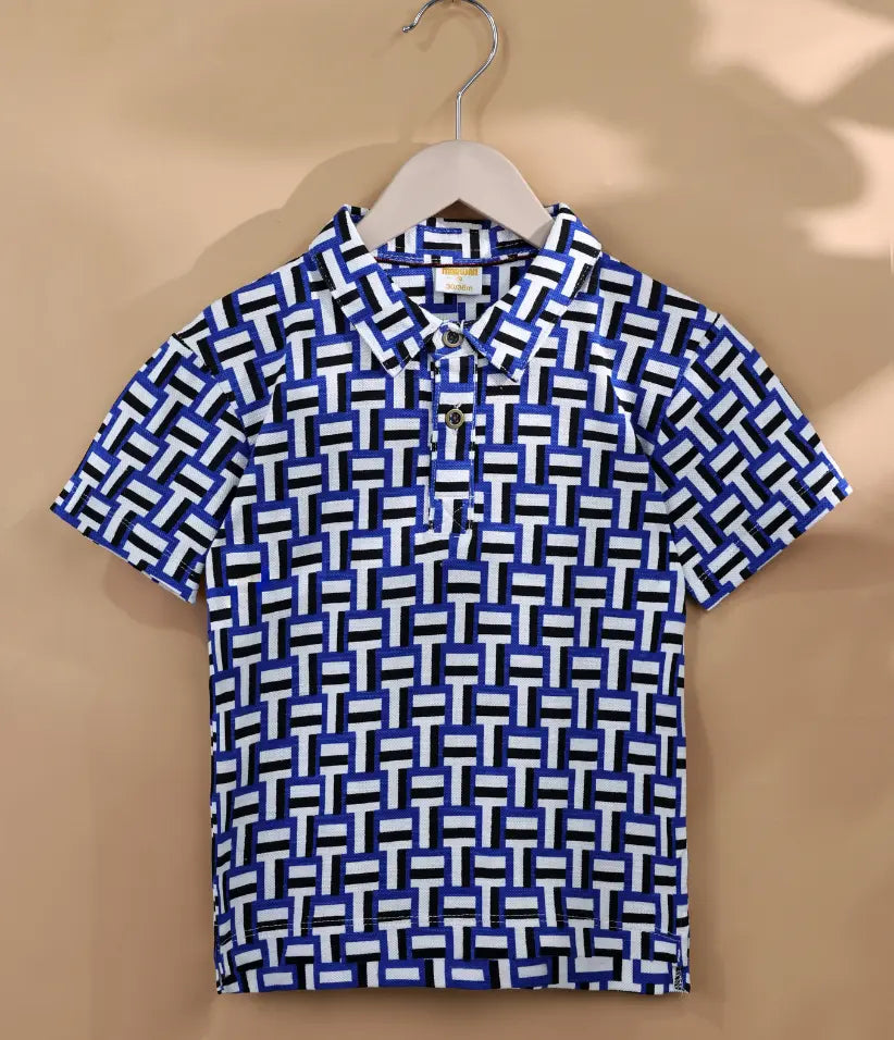 baby boys geometric printed polo front view