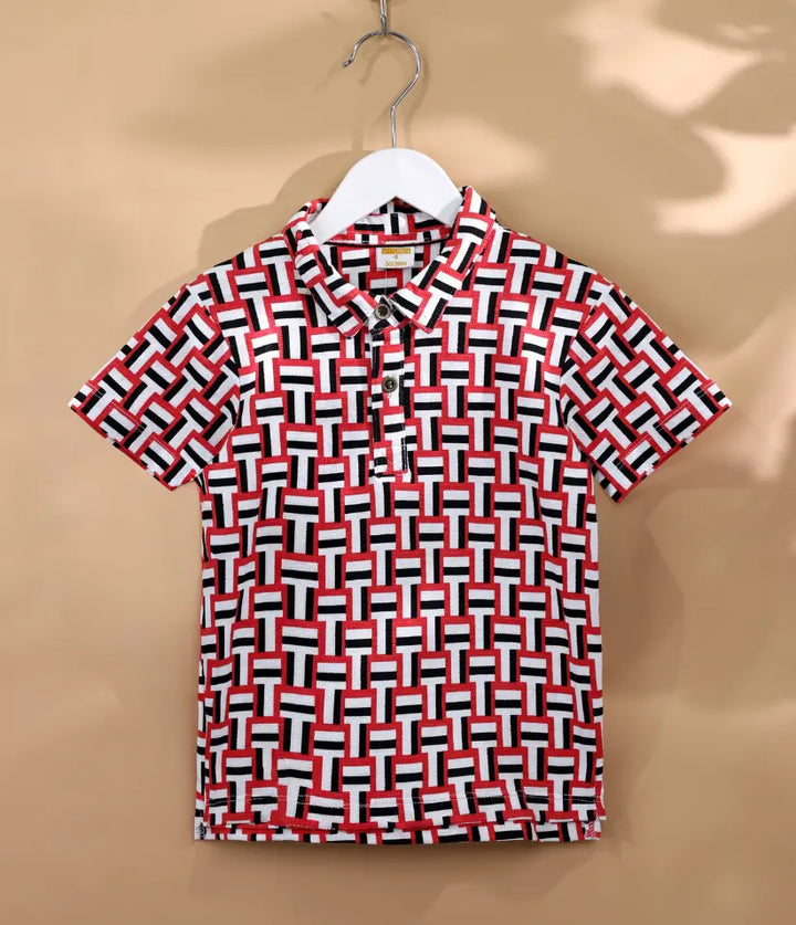 baby boys geometric printed polo front view