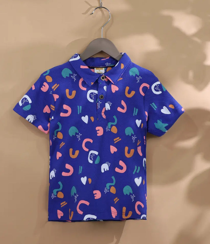 baby boys classic printed polo front view