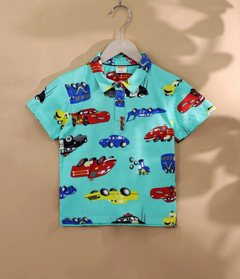 baby boys classic printed polo front view