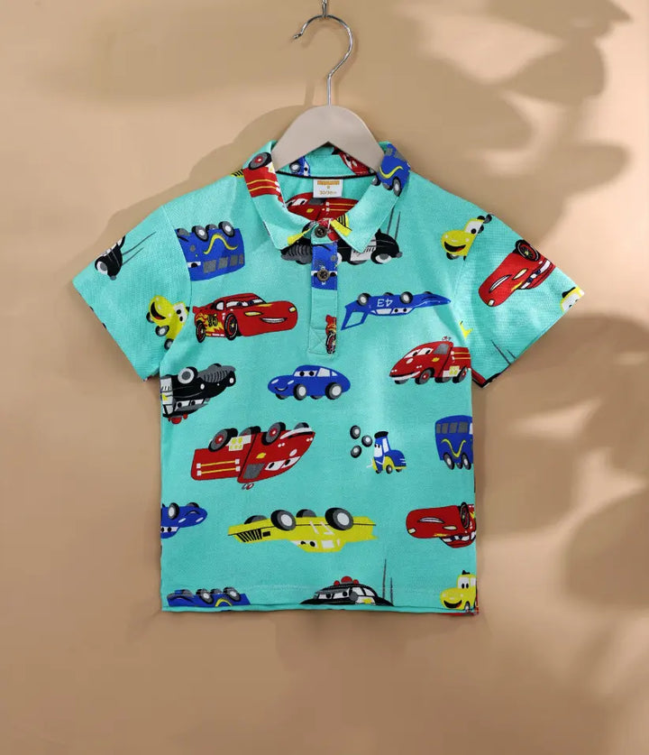 baby boys classic printed polo front view