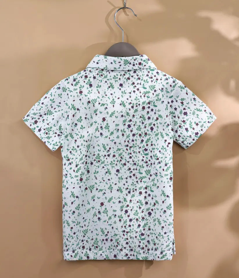 baby boys floral printed polo back view