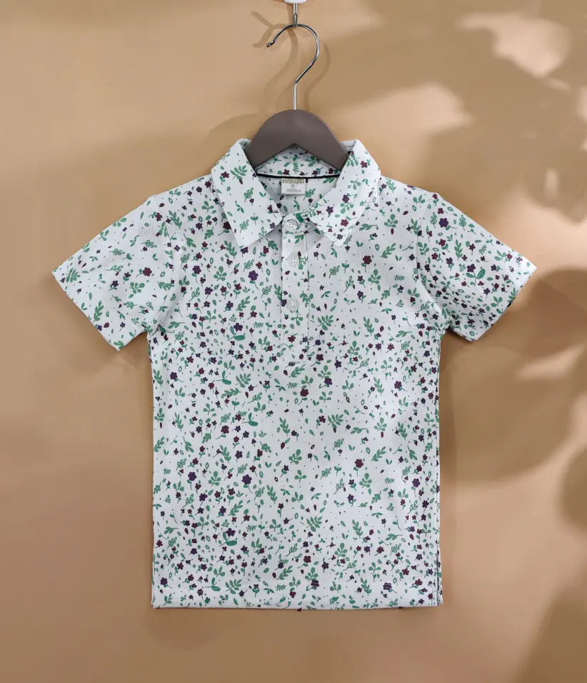 baby boys floral printed polo back view
