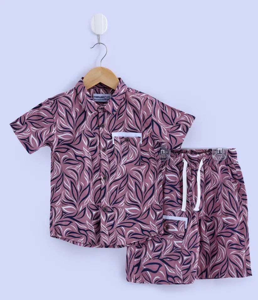 baby boys cotton hawaiian shirt and shorts set 6-36 months#color_dusty-rose