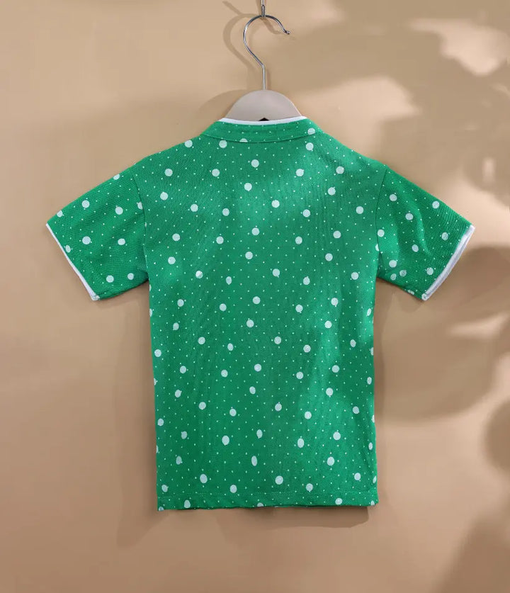 baby-boys-green-polka-dot-mandarin-collar-polo-shirt-6-36 months-back-view