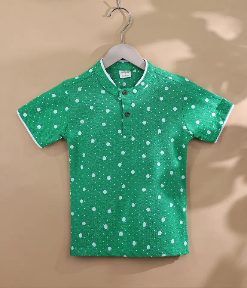 baby-boys-green-polka-dot-mandarin-collar-polo-shirt-6-36 months-front-view