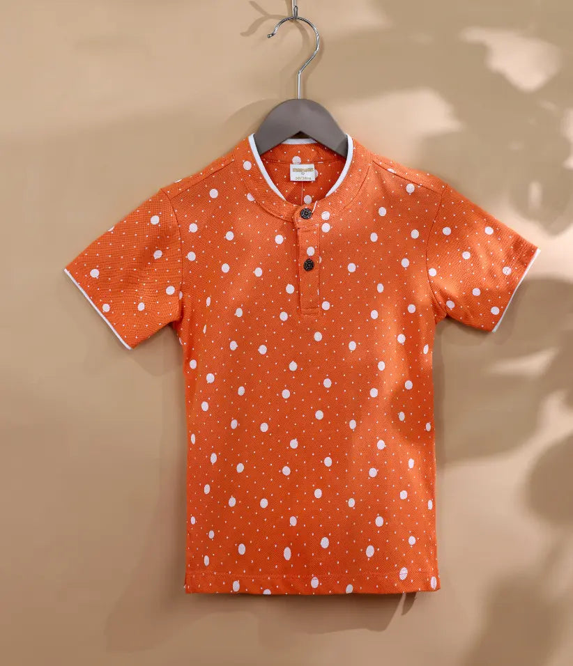 baby-boys-orange-polka-dot-mandarin-collar-polo-shirt-6-36 months-front-view
