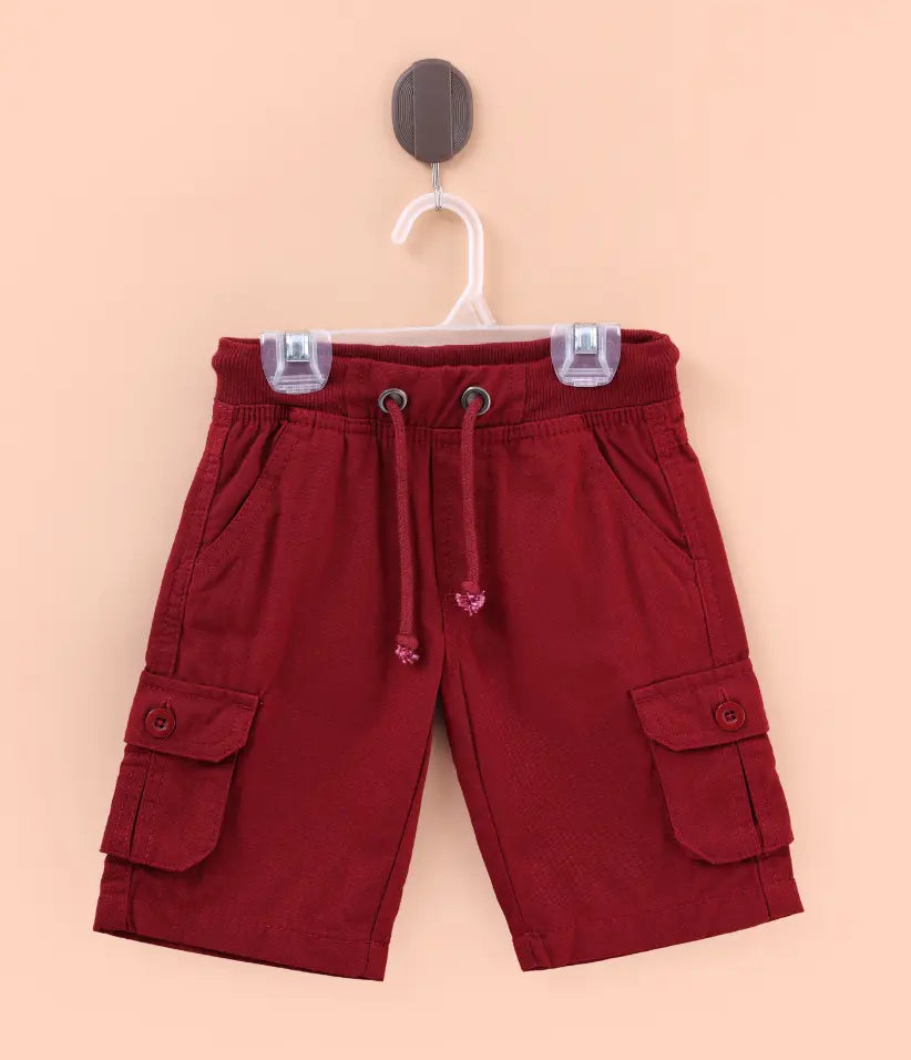 baby boys cargo shorts front view#color_maroon