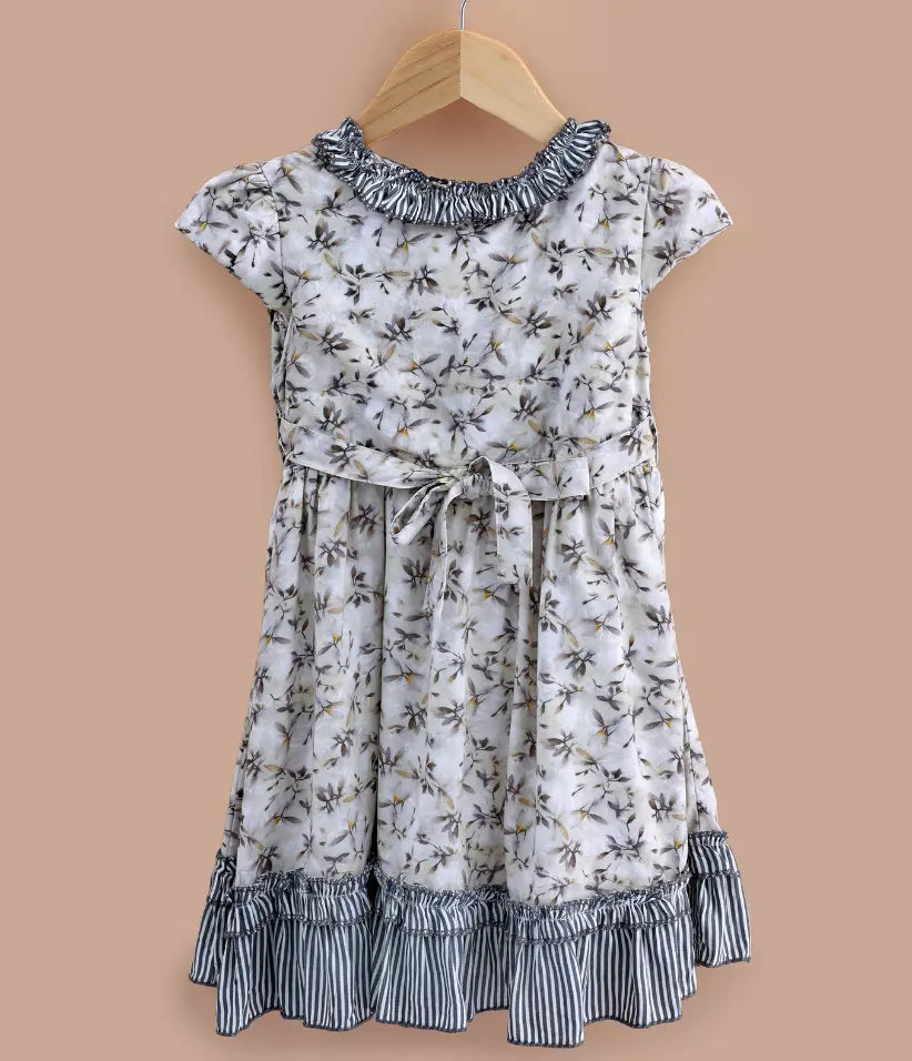 baby girls floral ruffle cotton dress front view#color_off-white