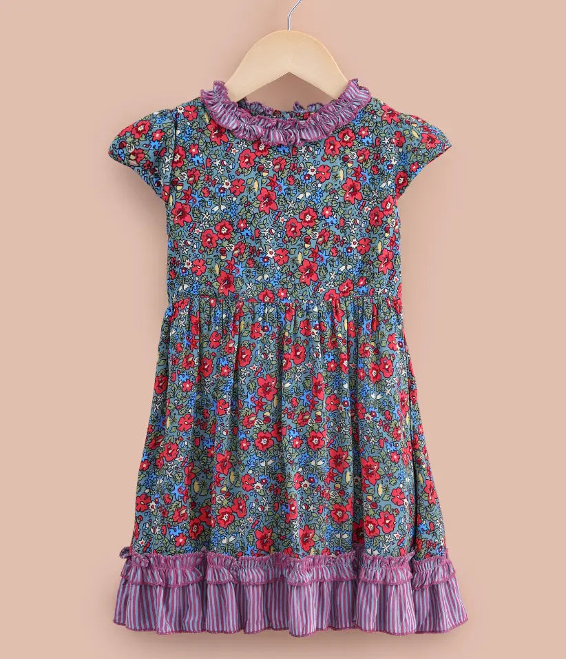 baby girls floral ruffle cotton dress front view